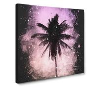 Summer Palm Tree Paint Splash Canvas Print | Gallery Wrapped 30mm Frame Wall Art | 14x14 inches | Ready to Hang | Modern Floral Picture | Living Room Bedroom Lounge Office