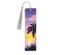 Summer Palm Tree Print 5pcs Wooden Bookmarks with Tassels, Reading Page Markers Book Marks, Gifts for Men Women