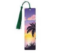 Summer Palm Tree Print 5pcs Wooden Bookmarks with Tassels, Reading Page Markers Book Marks, Gifts for Men Women