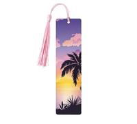 Summer Palm Tree Print 5pcs Wooden Bookmarks with Tassels, Reading Page Markers Book Marks, Gifts for Men Women