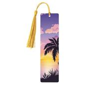 Summer Palm Tree Print 5pcs Wooden Bookmarks with Tassels, Reading Page Markers Book Marks, Gifts for Men Women