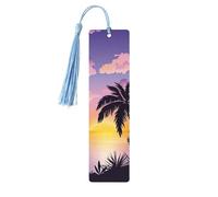 Summer Palm Tree Print 5pcs Wooden Bookmarks with Tassels, Reading Page Markers Book Marks, Gifts for Men Women