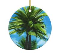 Summer Palm Tree Print Ceramic Christmas Tree Hanging Ornament Festive Decor Xmas for Home Shops Office