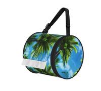 Summer Palm Tree Print Cylinder Bathroom Tissue Holder With Buckle Strap, Portable Paper Case For Road Trips
