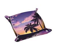 Summer Palm Tree Print Leather Valet Tray For Women,Travel Organizer, Trinket Jewelry Cosmetic Organizer Tray