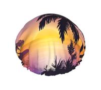 Summer Palm Tree Print Shower Cap, Lined Shower Cap For Women Reusable, Double Layer Waterproof Bath Cap