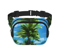 Summer Palm Tree Print Square Double Layer functionality Waist Bag Unisex Crossbody Pack Travel Workout, Black, One Size