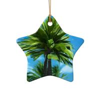Summer Palm Tree Print Xmas Ceramic Ornaments Christmas Tree Hanging Pendants Home Holiday Decor Gifts