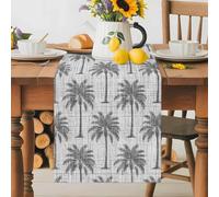 Summer Palm Tree Retro Linen Table Runner 70 Inches Long,Table Runners Kitchen Dining Tables Decoration for Home Party Decor, Tropical Gray Botanical Tables Runner Wedding Dresser Scarf