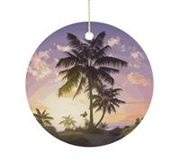 Summer Palm Tree Sublimation Ceramic Ornaments Round Christmas Ornaments Personalized Xmas Tree Decor for Holiday Hanging Decorations Keepsake Crafts Gift 3"