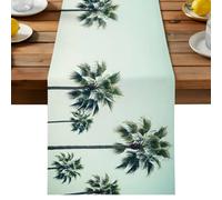 Summer Palm Tree Table Runner, Coastal Beach Modern Nautical Ocean Green Tree Cotton and Table Linen Runner for Kitchen Dining Home Decor for Party Festival Holiday Decoration Gift 13x60in