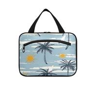 Summer Palm Trees Blue Stripe Hanging Travel Makeup Organizer with Hook, Designer Essentials kit Bag for Men for Travel Accessories Cruises maletín para maquillaje L