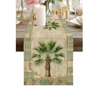 Summer Palm Trees Table Runner 13 x 72 Inch, Green Tropical Leaves Vintage Boho Texture Washable Cotton Linen Dining Table Runner Tabletop Decorations for Restaurant Home Kitchen Party