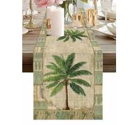 Summer Palm Trees Table Runner 13 x 90 Inch, Green Tropical Leaves Retro Boho Vintage Texture Washable Cotton Linen Dining Table Runner Tabletop Decorations for Restaurant Home Kitchen Party
