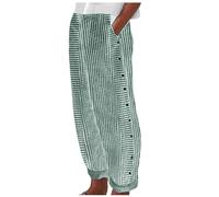 Summer Pants for Women 2025 Striped Print Side Button Straight Wide Leg Palazzo Pants Casual Lounge Trousers Pockets Green