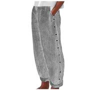 Summer Pants for Women 2025 Striped Print Side Button Straight Wide Leg Palazzo Pants Casual Lounge Trousers Pockets Black,M