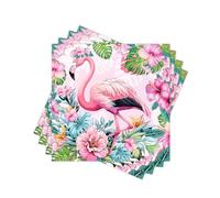 Summer Paper Napkins Disposable, 100PCS Decorative Flamingo with Hibiscus, Monstera & Tropical Leaves Printed Dinner/Lunch Napkins for Hawaiian Luau Party, BBQ Table Decor. 2-Ply, Folded 6.5 x 6.5 In.
