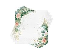Summer Paper Napkins Disposable, 100PCS Decorative Watercolor Eucalyptus & Pink Rose Printed Dinner/Lunch Napkins for Wedding, Bridal Shower, Garden Party, Table Decor. 2-Ply, Folded 6.5 x 6.5 In.