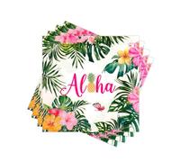 Summer Paper Napkins Disposable Decorative Aloha Tropical Hibiscus Pineapple Palm Leaf Floral Printed Dinner/Lunch Napkins for Beach Party, Table, Home Decor. 80PCS, 2-Ply, Folded 6.5 x 6.5 In.