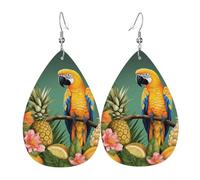Summer Parrot Pineapple Bird Earrings for Women Teardrop Dangle Earrings Boho Lightweight Unique Leather Earrings Fashion Pendant for Birthday Gift Fashion Jewelry