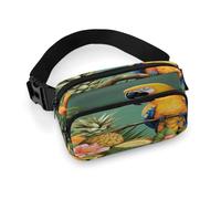 Summer Parrot Pineapple Bird Full Printed Fanny Pack,Zipper Belt Bag Cute Crossbody Bag Hip Bum Bag with Adjustable Strap