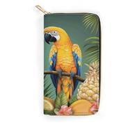 Summer Parrot Pineapple Bird Leather Wallet, Bifold Stylish Wallets, Credit Card Holder for Passport Covers, Purse Passport Bag for Men Women