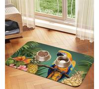 Summer Parrot Pineapple Bird Pet Feeding Mat Absorbent Pu Leather Dog Cat Food Mats Contain Spills Protects Floors, Anti-Slip Rubber Backing Dog Bowl Mats Easy Clean Pet Placemats 30x45cm