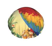 Summer Parrot Pineapple Bird Print Shower Cap for Women Men, Reusable Double-Layer Fabric Bathing Cap Girls Hair Caps, 27 CM