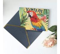 Summer Parrot Pineapple Bird Printed Blank Greeting Card-Christmas Card,Thank You Cards,Party Invitation Card Festival Greeting Cards & All Occasion Black