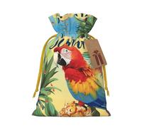 Summer Parrot Pineapple Bird Printed Christmas Drawstring Gift Bags-Xmas Wrapping Bags,Candy Bag,For Holiday Party Decorations,Wedding Party Supplies M Yellow Christmas Ribbon