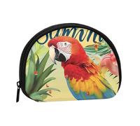 Summer Parrot Pineapple Bird Printed Coin Purse Wallet, Shell Shape Mini Change Pouch Holder for Men Women