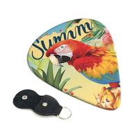 Summer Parrot Pineapple Bird Printed Guitar Picks, 6 Pack with Leather Keychain Pick Holder - 0.46mm, 0.71mm, 0.96mm Assorted Thickness for Acoustic Ukulele, Electric Guitar, Acoustic Guitar, Bass