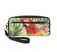 Summer Parrot Pineapple Bird Printed Leather Makeup Bags with Wrist Strap Portable Travel Toiletry Bag Cosmetic Organizer Bag for Women