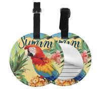 Summer Parrot Pineapple Bird Printed Luggage Tags for Suitcases PU Leather Travel Tags Bag Tags Privacy Protection Travel Essentials Black