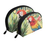 Summer Parrot Pineapple Bird Printed Makeup Bags 2-Piece Portable Shell Travel Toiletry Bag Cosmetic Organizer Bag for Women
