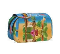 Summer Parrot Pineapple Birds Flip-Top Double-Layer Pencil Case,Large Capacity (Holds 50 Pens/Pencis),Full-Print Durable Polyester School Office Supplies