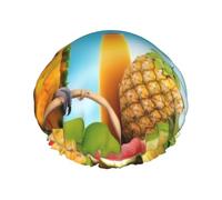 Summer Parrot Pineapple Birds Shower Caps for Women Reusable Waterproof Shower Bonnet Large Elastic Bath Caps Double Layers Bathing Hair Caps Designed for all Hair Lengths with PEVA Lining