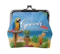Summer Parrot Pineapple Birds Women's Leather Kiss-Lock Coin Purse,Double-Sided Full Print Pattern,Ultra-Fine Fiber Leather,Small Clutch Wallet for Cash,Cards,Coins
