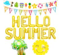 Summer Party Decorations Summer Beach Pool Theme Banners Hello Summer Foil Balloons for Hawaii Beach Party Baby Shower Summer Pool Birthday Party Supplies