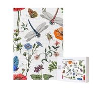 Summer Pattern Botanical Plants Insects Flowers In Vintage Style 300 Pices Wooden Jigsaw Puzzle for Adult Family Fun