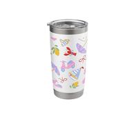 Summer Pattern Vacation Lemons Lobsters Seashells Scooters Stainless Steel Insulated Tumbler