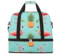 Summer Pineapple Flamingo Foldable Travel Duffel Bag Large Capacity Sports Gym Bag with Wet Dry Compartment Shoe Pocket Lightweight Carry On Overnight Weekender Bag for Women Men