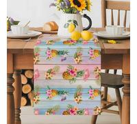 Summer Pineapple Flower Leaf Table Runner 72 Inches Long, Pink Blue Gradient Wood Board Washable Table Runners Heat-Insulation Kitchen Dining Table Decorations for Home Party Decor 13x72in