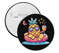 Summer Pineapple Orange Juice Round Lapel Pin Badges Backpack Pins Brooch for Hats Clothing Decorations 1PCS
