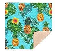 Summer Pineapple Palm Flower Blue Large Non-Slip Baby Playmat for Indoor Outdoor Portable Foldable Infant Play Mat for Baby Toddler Infant, 50'' x 50''alfombras con Musica para