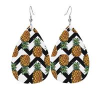 Summer Pineapple Printed Dangle Leather Earrings, Reversible Statement Jewelry with Silver Plated Hooks