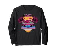 Summer Pink Flamingo Beach Vibes Tropical Hawaiian Palm Tree Long Sleeve T-Shirt