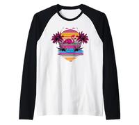 Summer Pink Flamingo Beach Vibes Tropical Hawaiian Palm Tree Raglan Baseball Tee