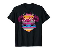 Summer Pink Flamingo Beach Vibes Tropical Hawaiian Palm Tree T-Shirt