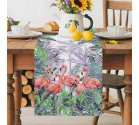 Summer Pink Flamingo Table Runner 36 Inches Long, Tropical Animal Palm Leaf Tree Washable Table Runners Heat-Insulation Kitchen Dining Table Decorations for Home Party Decor 13x36in